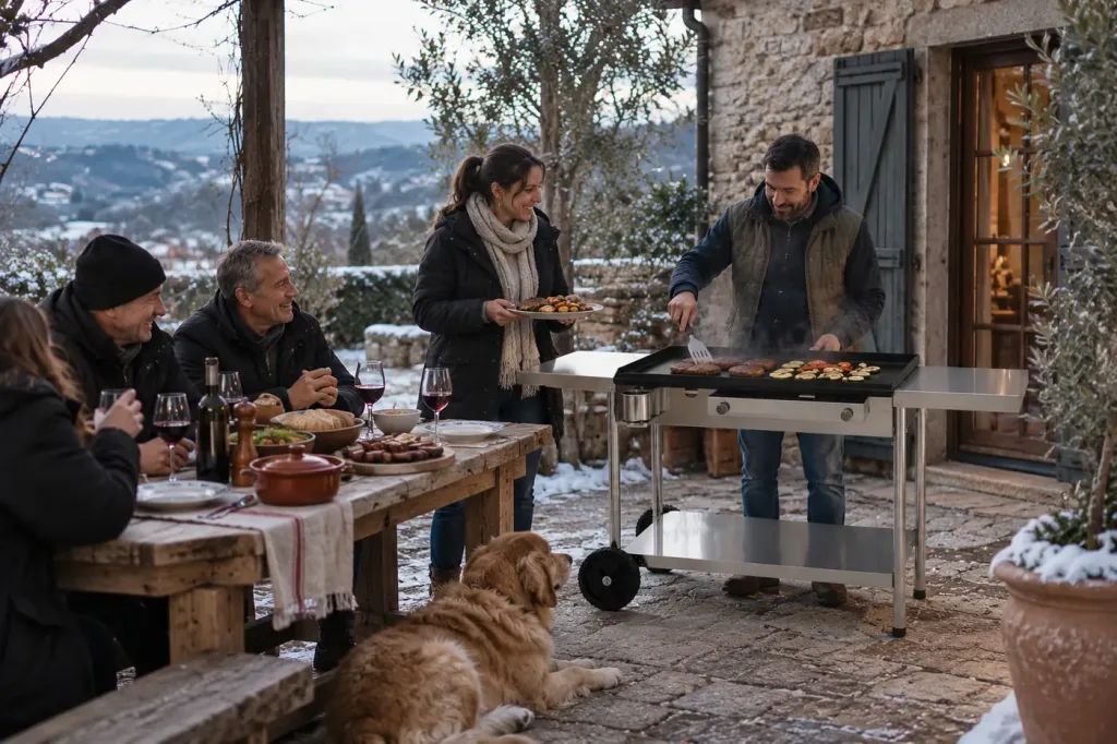 Furlan gas grill with steel griddle used for winter grilling