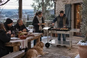 Furlan gas grill with steel griddle used for winter grilling